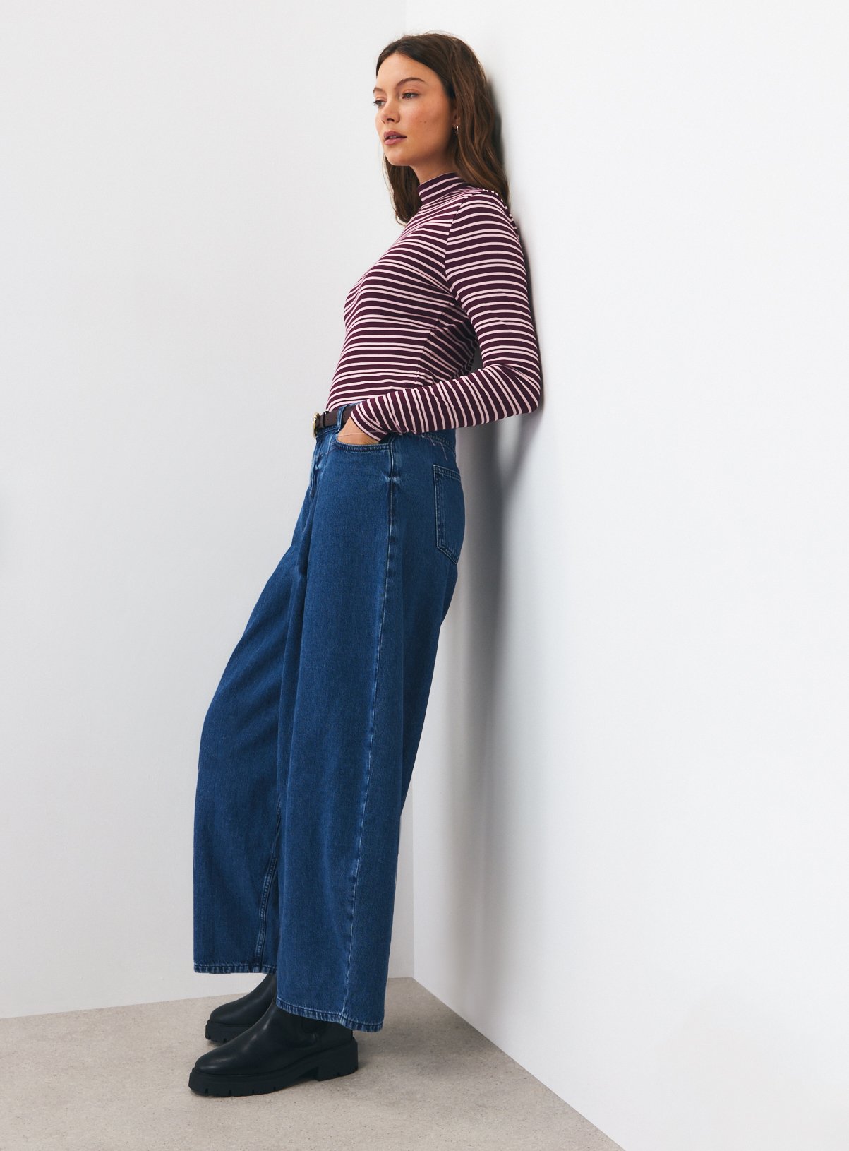 Dark Red Rib Roll Neck Stripe Top 14 - Image 2 thumbnail
